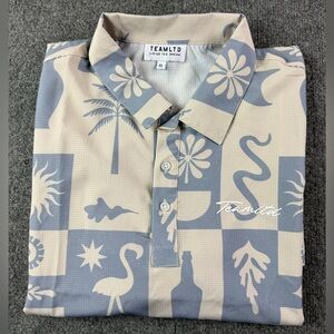 TEAMLTD Living The Dream Men’s Shirt Sleeve Golf Polo Shirt Size XL Beige/Gray